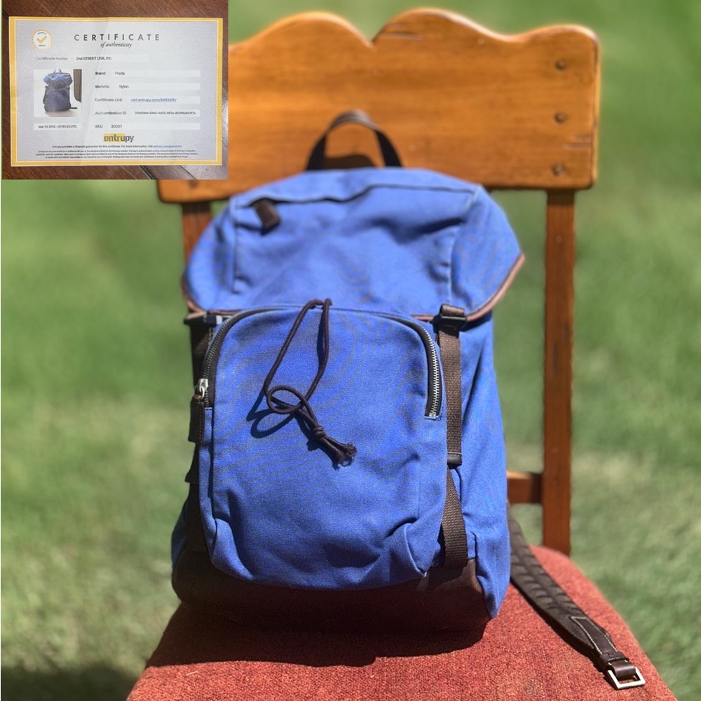 AUTHENTIC Prada Tessuto Nylon Bright Blue Double
Buckle Backpack.